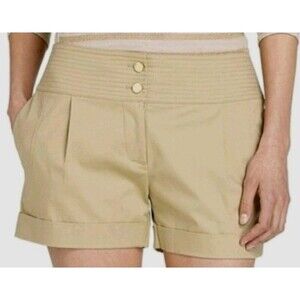 Tory Burch Shorts Size 8 Tan Cuff Hem Pockets Golden Buttons Cotton